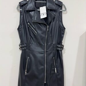 Zara Black Sleeveless Faux Leather Dress